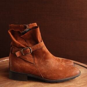 Paul Green Boots Womens SZ UK 6 US 8.5 Brown Denver Suede Ankle Zip Western Moto